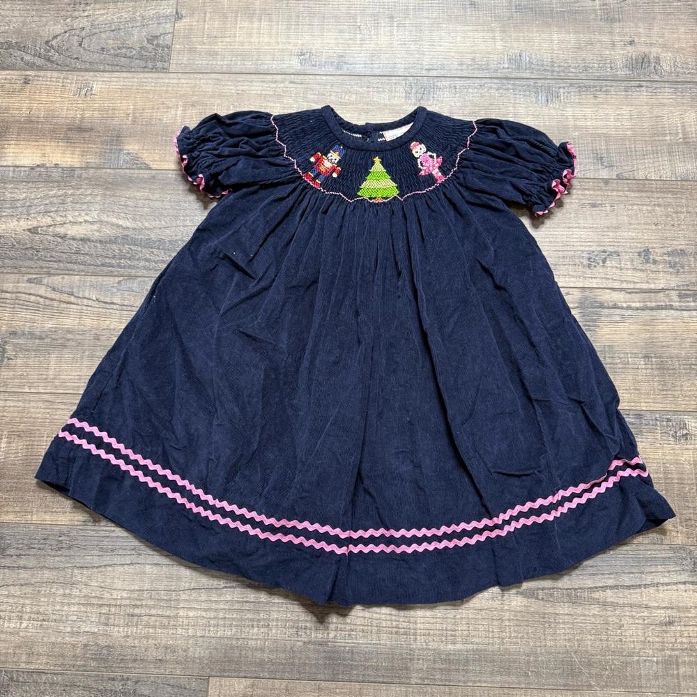 Southern Tots Smock Christmas Nutcracker Holiday Navy Blue 18 Dress Pink Accents